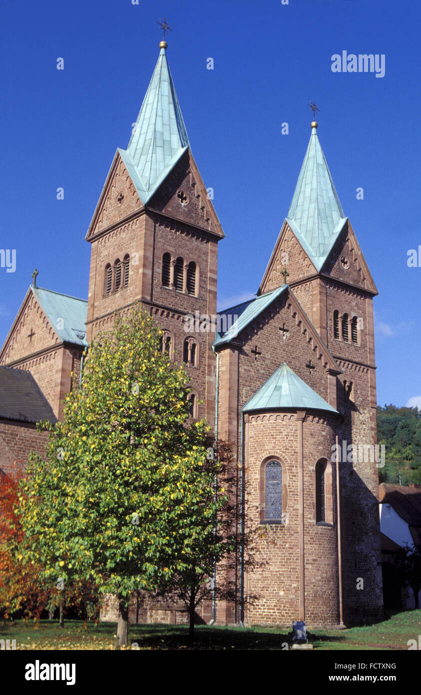 DEU, Germany, Bavaria, church St. Michael and Gertraud in Neustadt at the river Main at the Spessart.  DEU, Deutschland, Bayern, Stock Photo