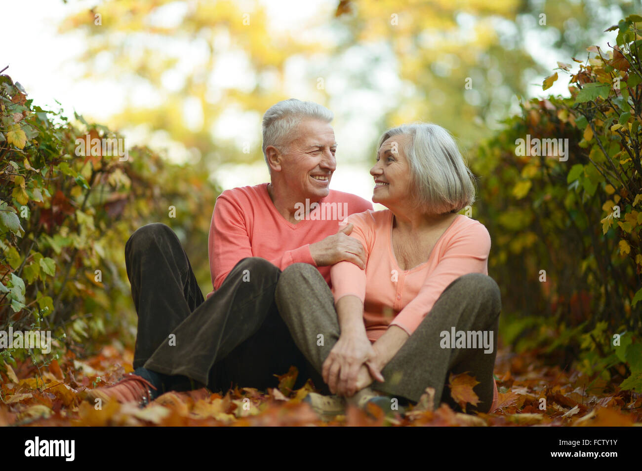Senior couple in autumn park Stock Photo - Alamy