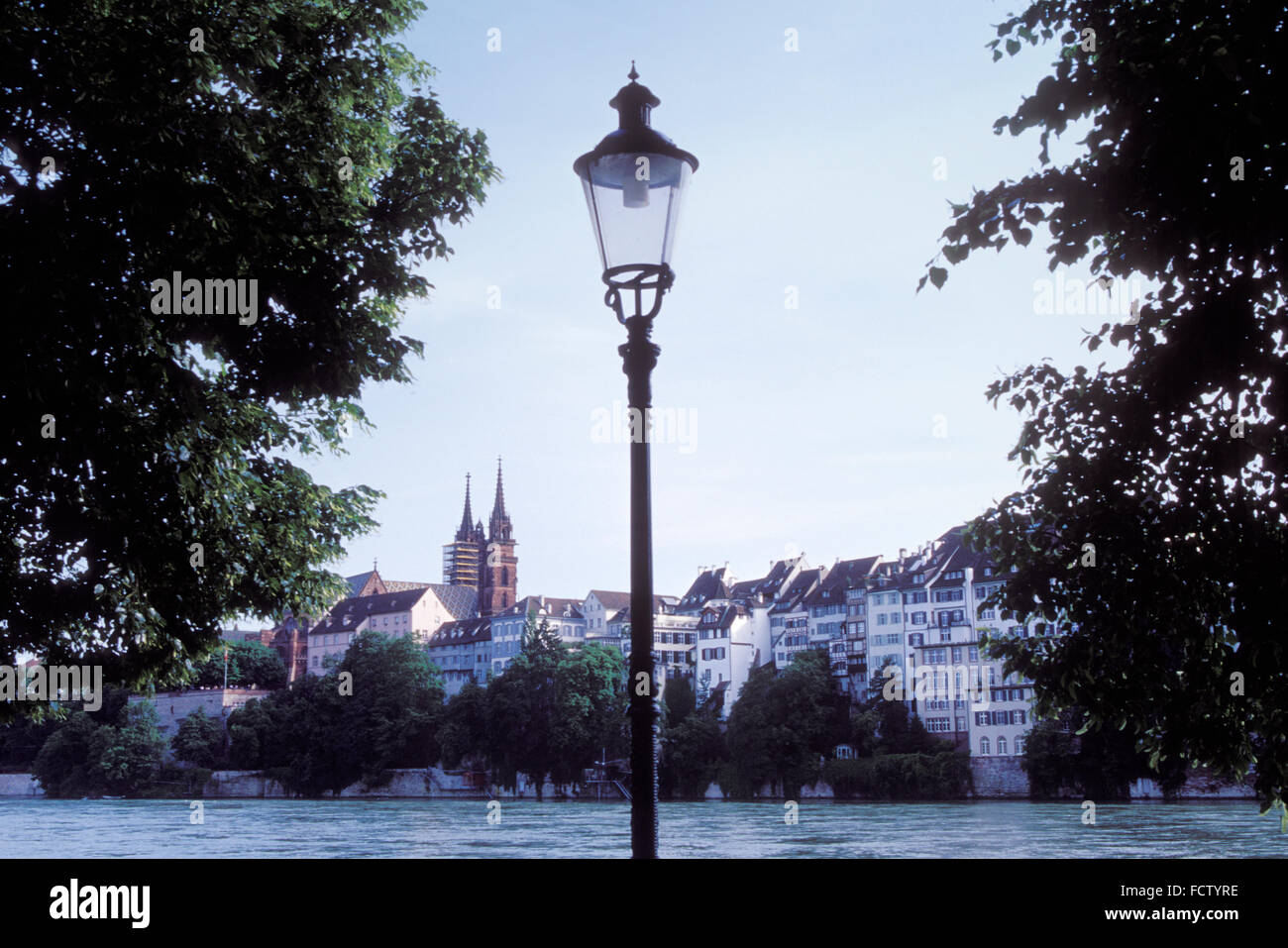CHE, Switzerland, Basel, view from the district Kleinbasel across the river Rhine to the old part of the town with the cathedral Stock Photo
