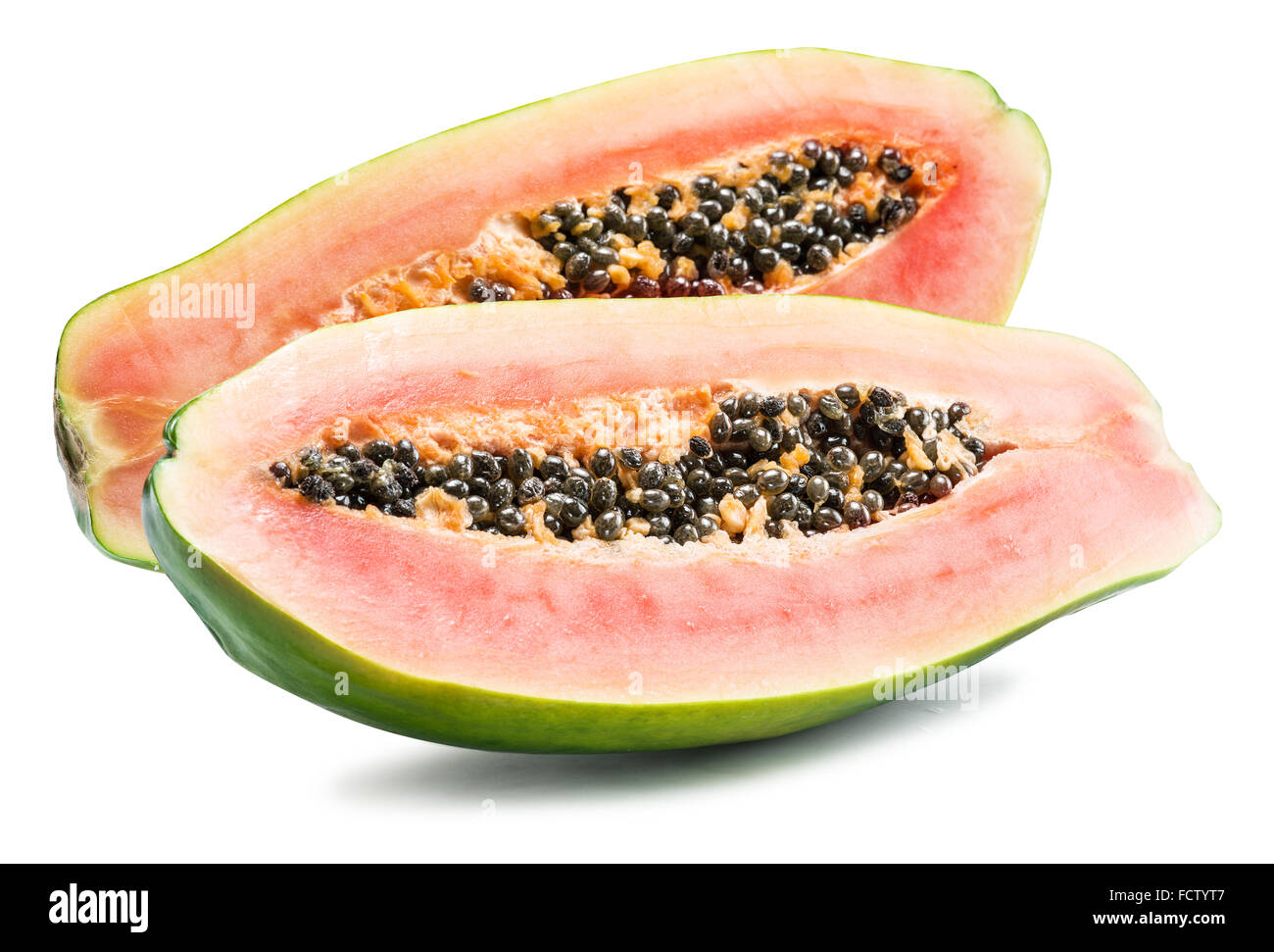 Papaya fruit isolated on a white background. File contains clipping paths. Stock Photo