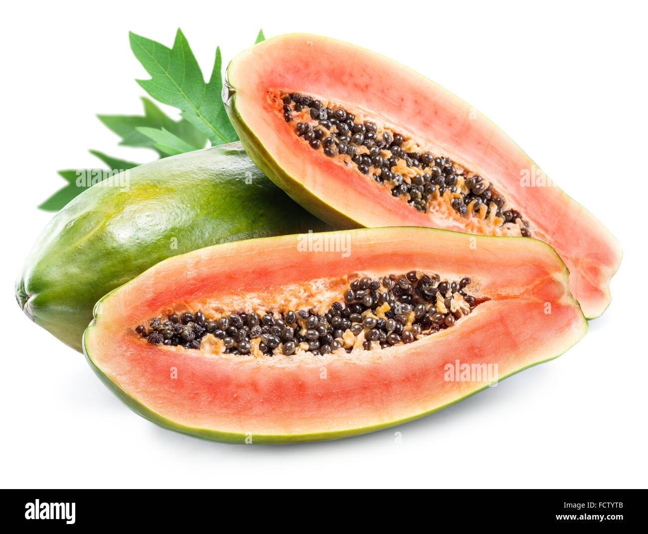 Papaya fruit isolated on a white background. File contains clipping paths. Stock Photo