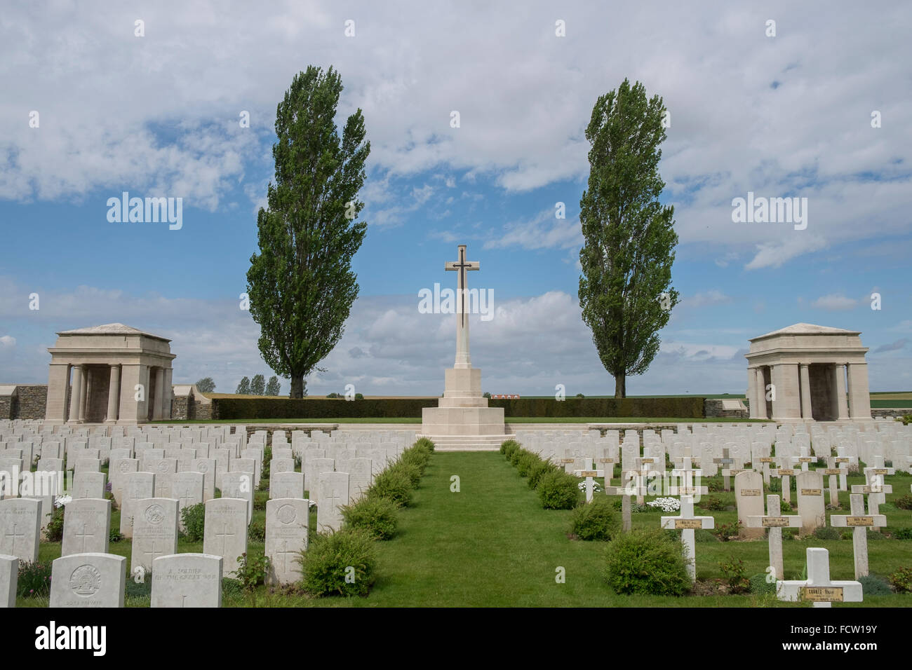 A wide view of the Australian Imperial Forces Burial Ground, Flers, Somme, France Stock Photo