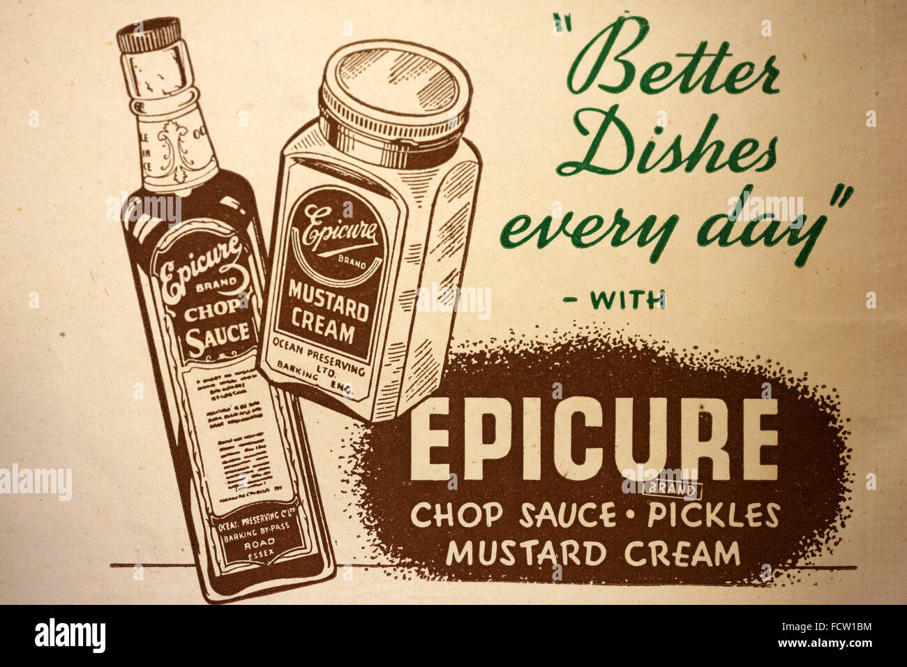 Vintage advert for Epicure chop sauce and mustard cream Stock Photo