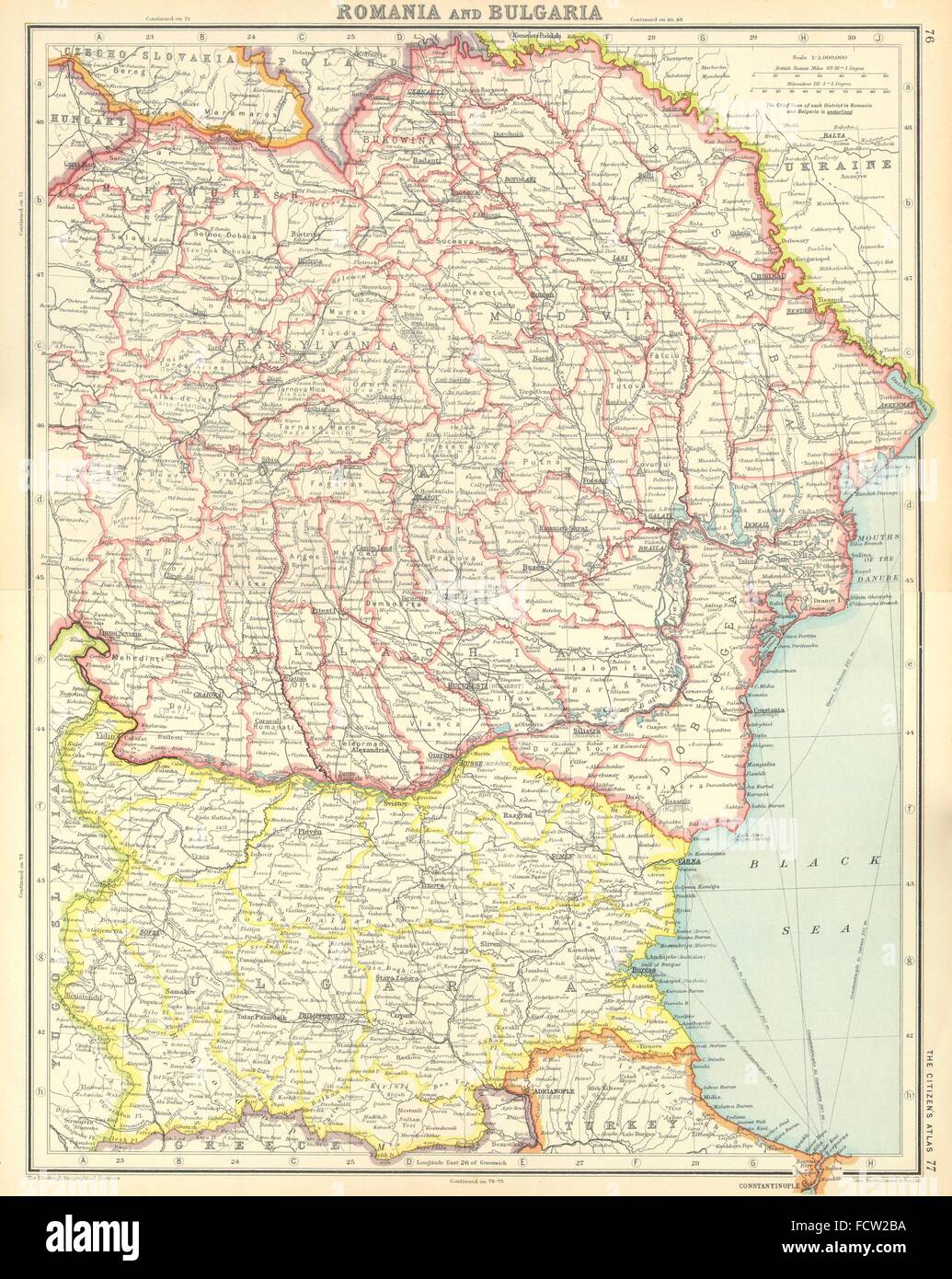 EAST EUROPE: Bulgaria. Romania includes Bessarabia & Southern Dobruja, 1924 map Stock Photo