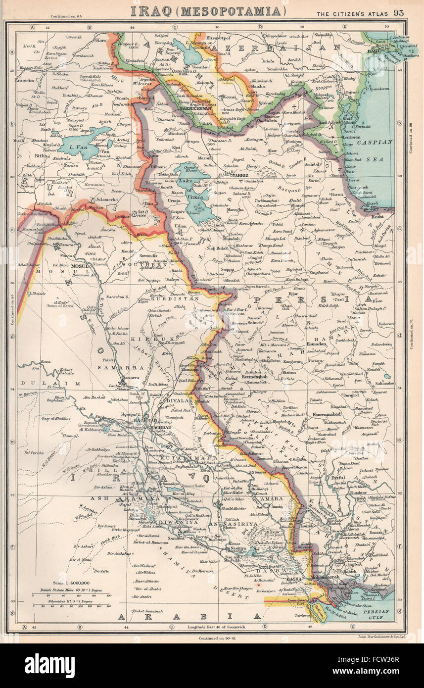 IRAQ/MESOPOTAMIA: Unresolved border with Arabia. Tigris & Euphrates, 1924 map Stock Photo