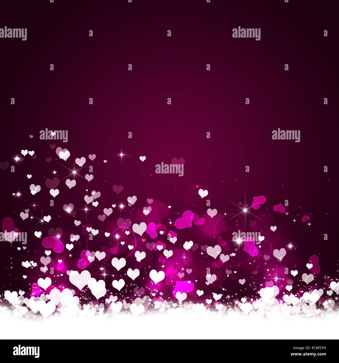 bright Valentine day background with blurry hearts and lights Stock Photo
