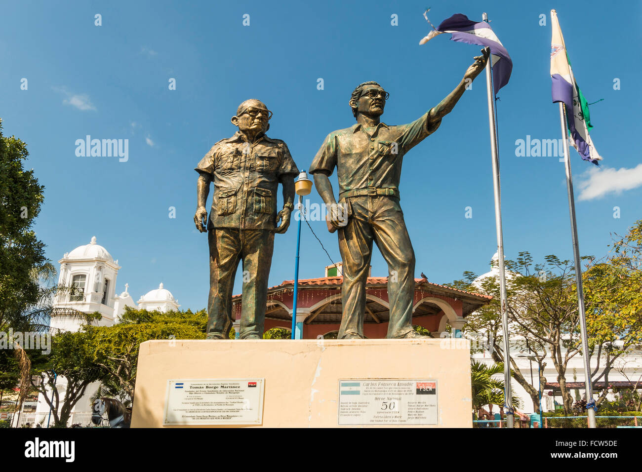 Statues of FSLN (Sandinista) revolutionary heroes at the Cathedral in this northern city; Matagalpa, Nicaragua, Central America Stock Photo