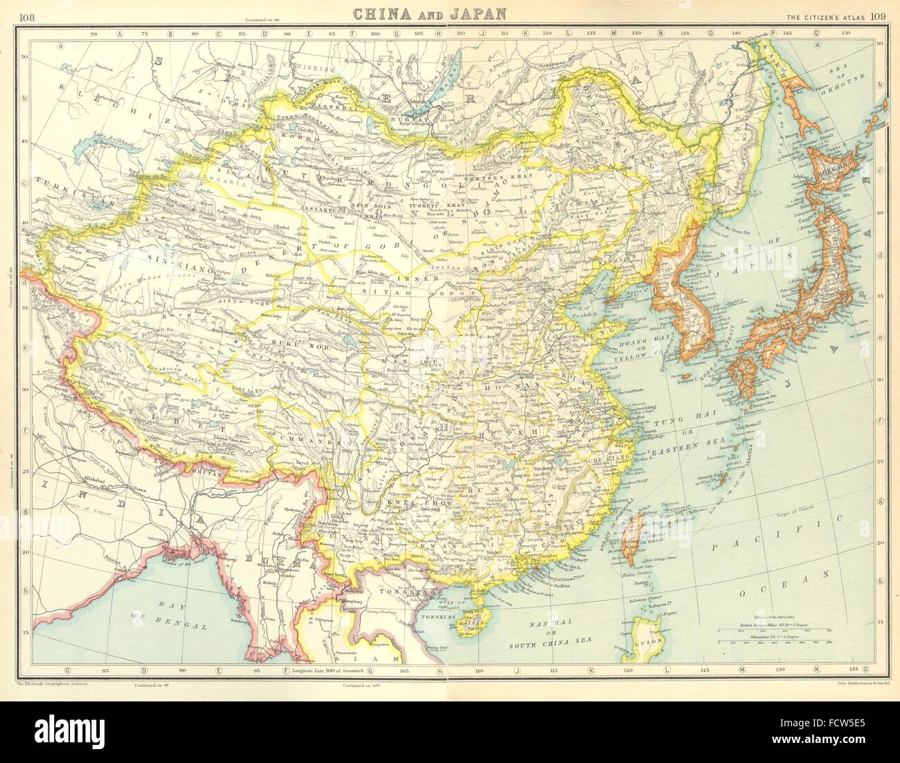 EAST ASIA: China Japan Japanese occupied Korea Formosa Taiwan., 1924 old map Stock Photo