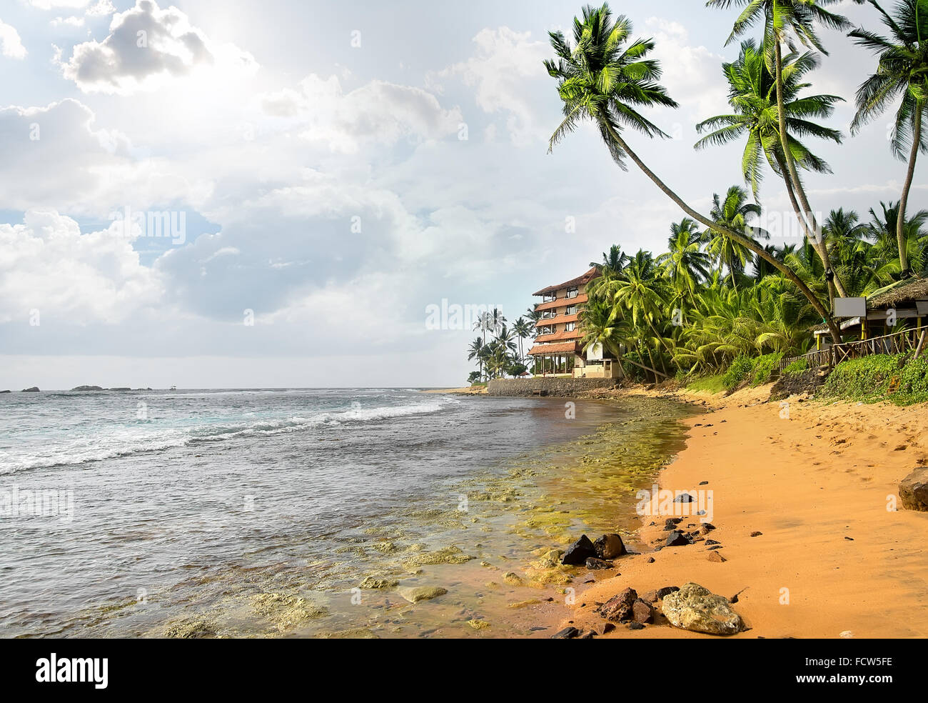 Evening on the beach of Indian ocean in Hikkaduwa, Sri Lanka Stock Photo