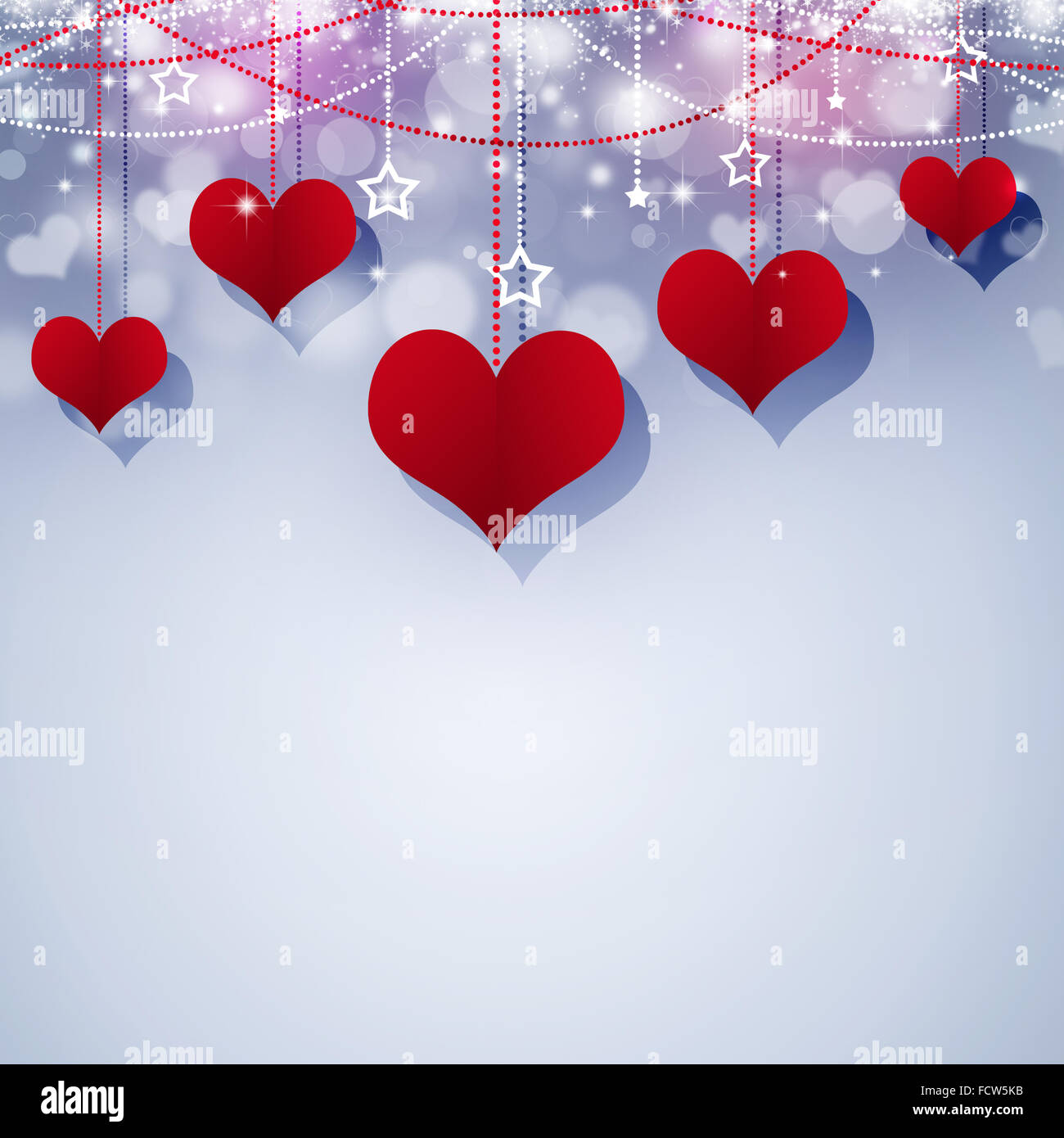 holiday valentine gift card with red hearts decor Stock Photo