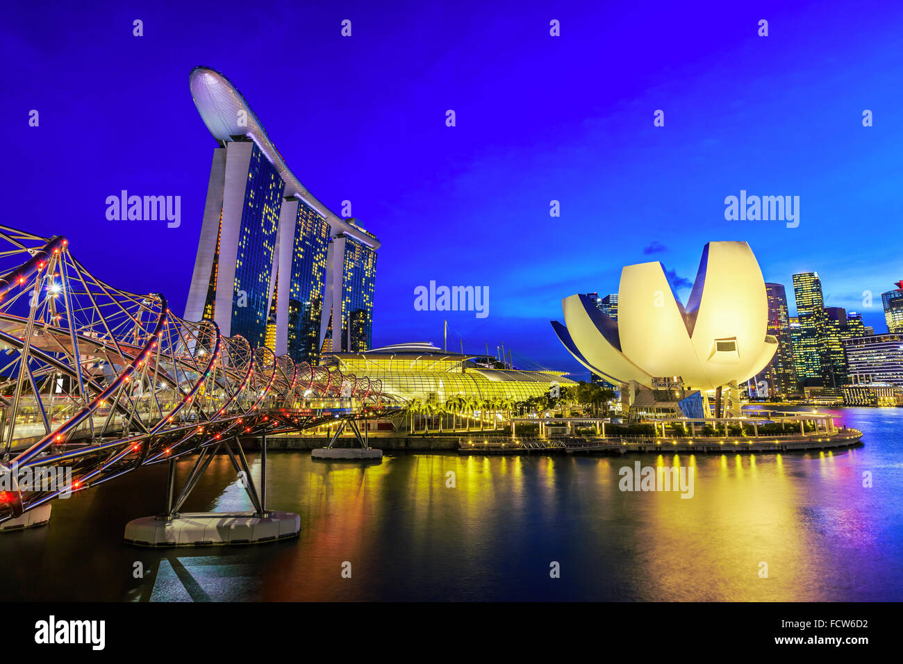 Singapore City, Singapore. Marina Bay at twilight. Stock Photo