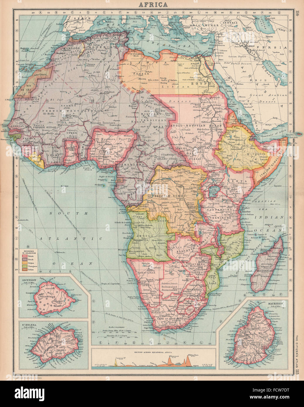AFRICA:Shows Abanghi-Shari.Tangyanika Territory.Rhodesia.BARTHOLOMEW, 1924 map Stock Photo
