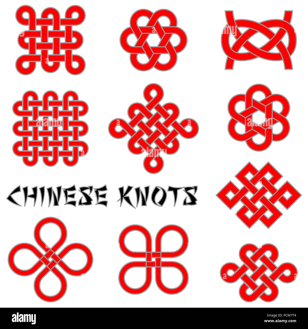 Chinese knots (Clover Leaf, Flower Knot, Endless Knot, etc.) collection for your design or project Stock Vector
