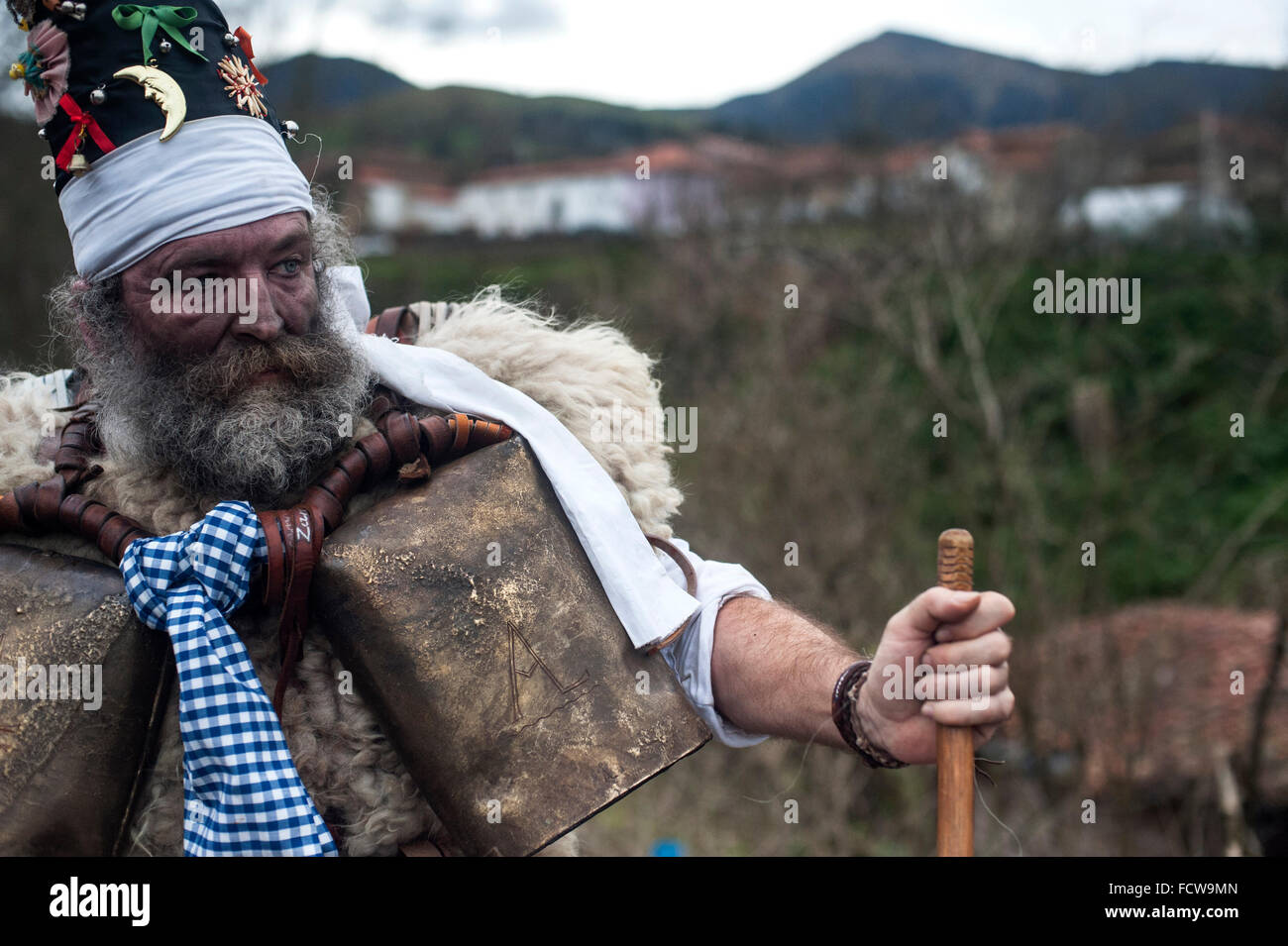 Portrait of one of the main characters zarramacos carnival in the town Vijanera Silio (Cantabria) one of the first carnival of the year Stock Photo