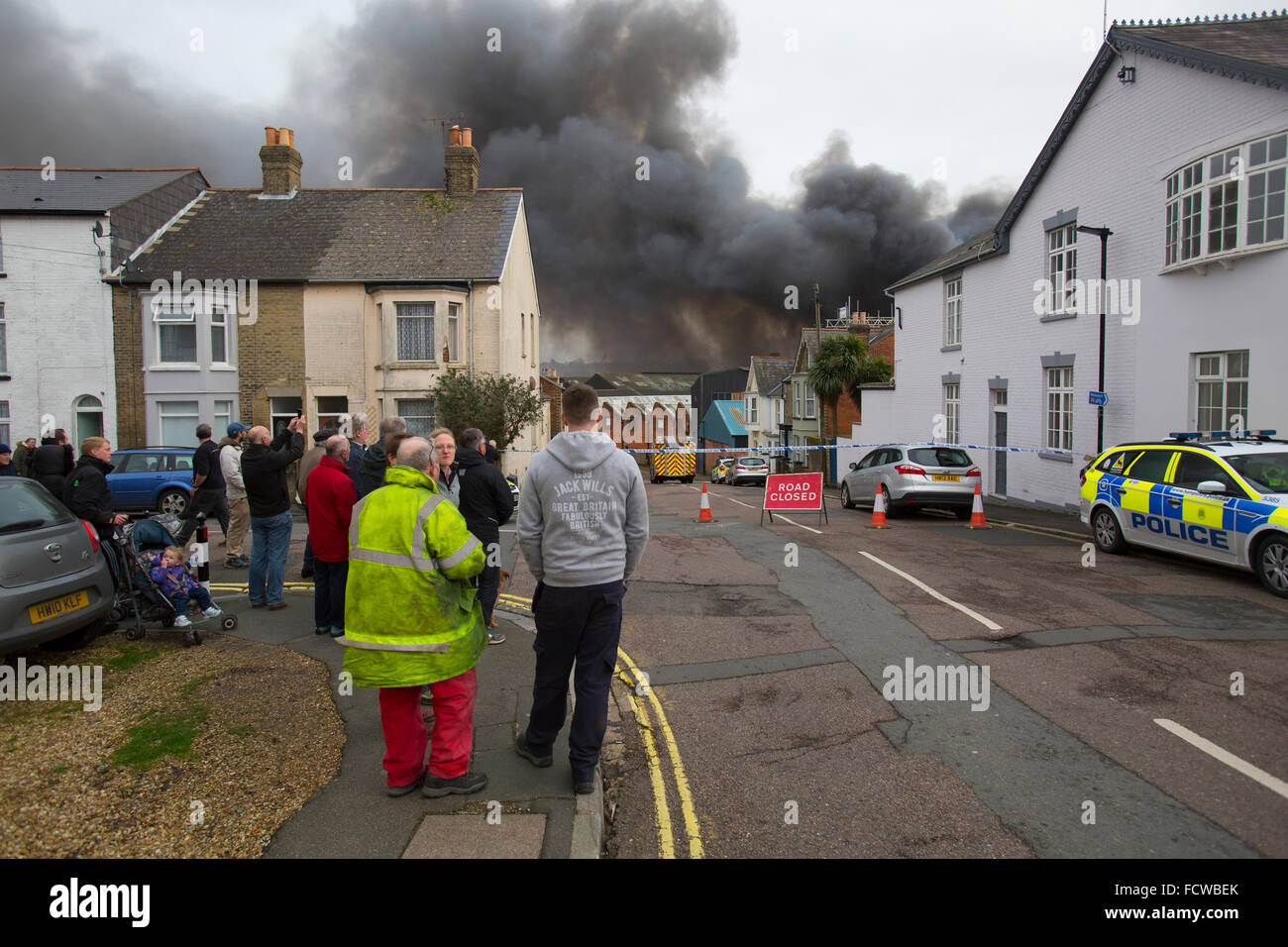 Cowes, Isle of Wight, UK. 25th January, 2016. Large fire in former J