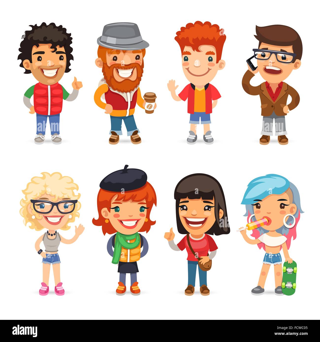 Casually Dressed Cartoon Characters Stock Vector