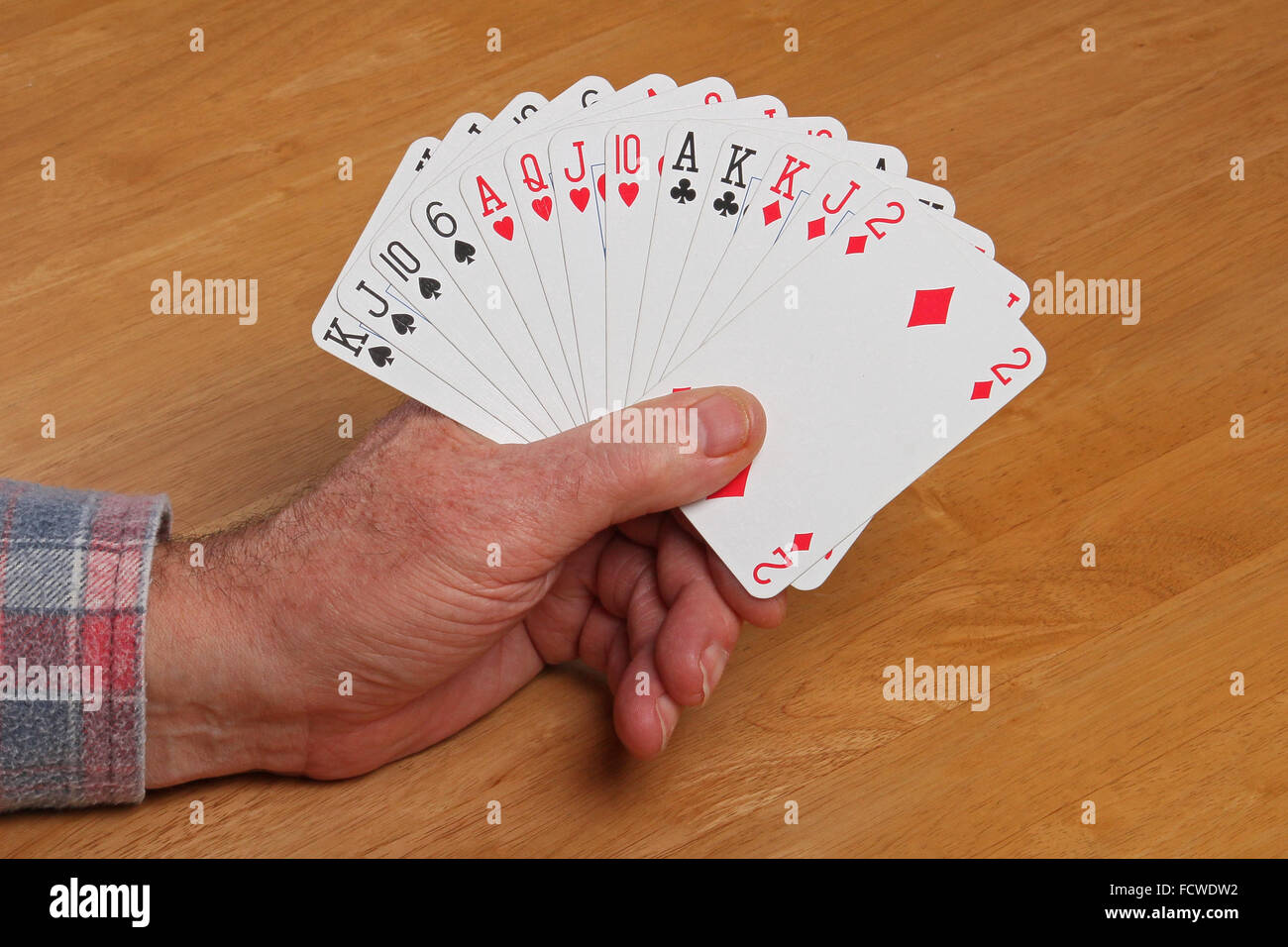 ACOL Contract Bridge Hand. With 12 to 14 points and a balanced hand open the bidding 1NT. Stock Photo