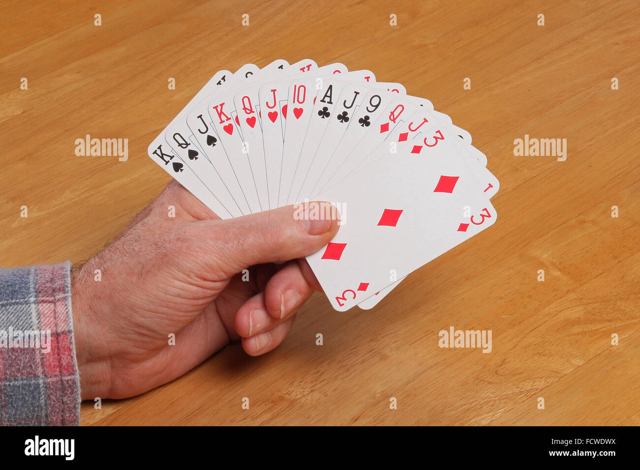 ACOL Contract Bridge Hand. With 20 - 22 points and a balanced hand open the bidding 2NT. Stock Photo