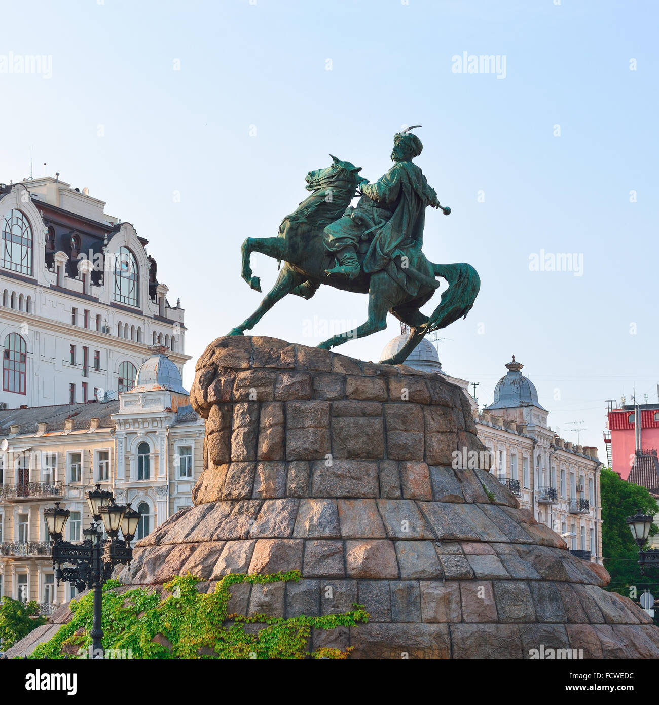 Monument to hetman of Ukraine Bogdan Khmelnitsky on Sofia square in Kiev. Capital of Ukraine - Kyiv city. Stock Photo