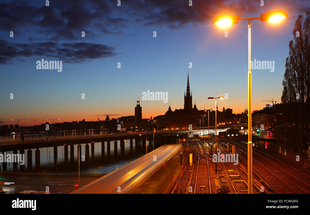 Night view of Old Town of Stockholm, Sweden Stock Photo