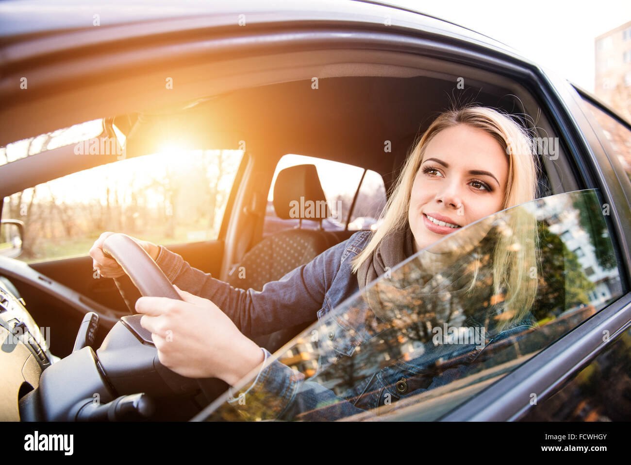 Woman driving a car Stock Photo