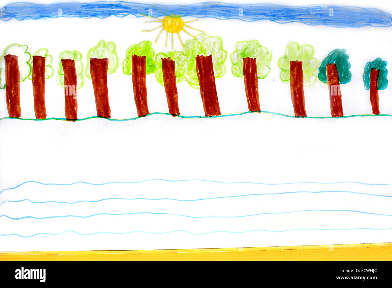 https://c8.alamy.com/comp/FCWHJC/joy-childish-drawing-with-trees-standing-in-row-on-the-hill-FCWHJC.jpg