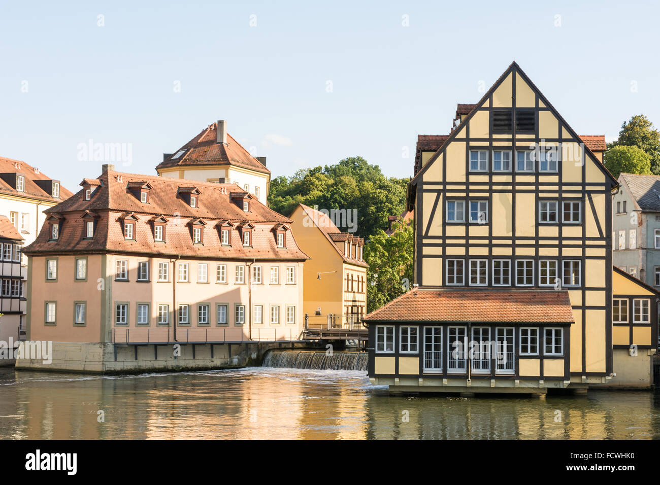 Old town at the river Regnitz in Bamberg. Stock Photo