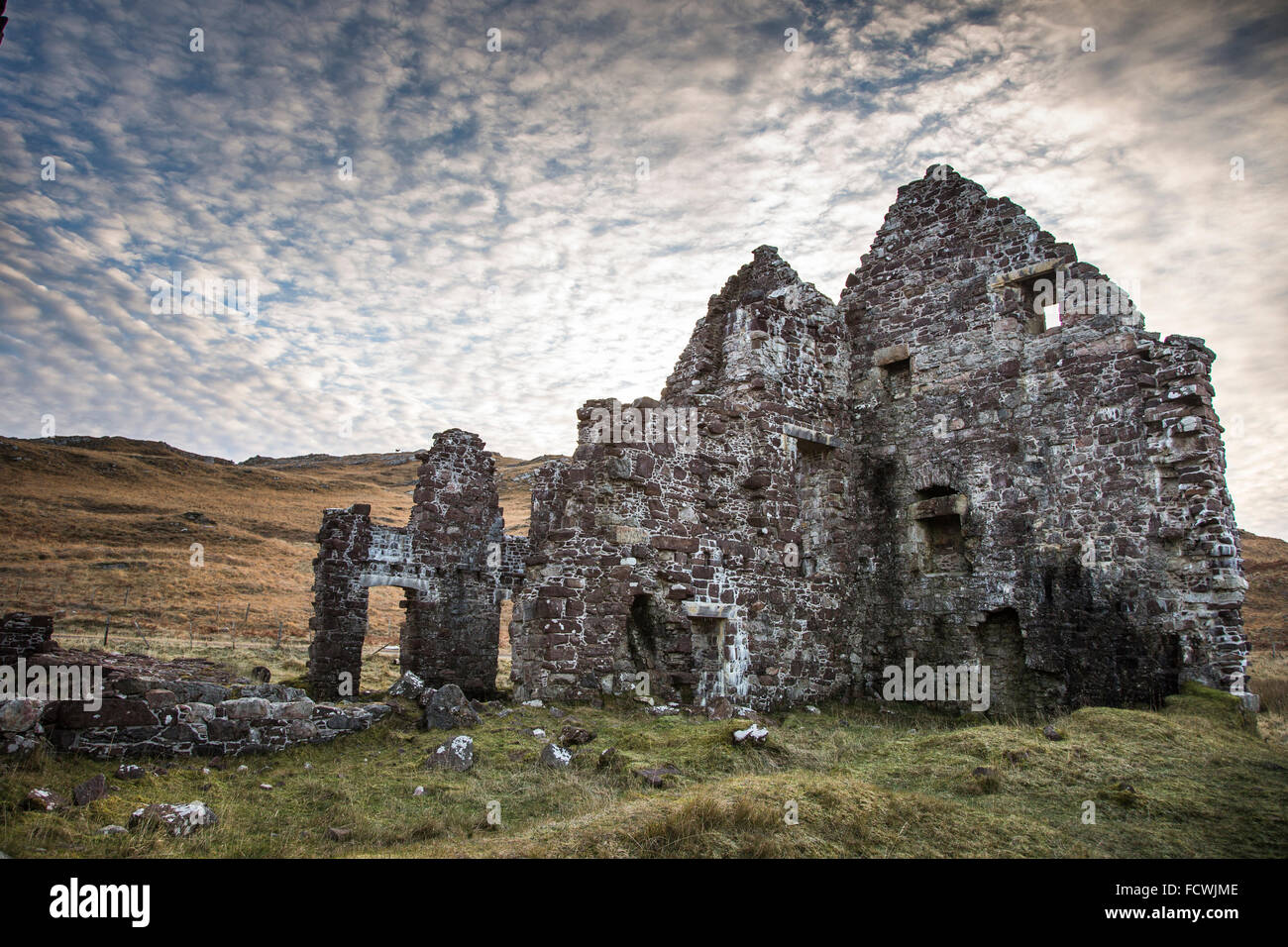Calda house ruins at Loch Assynt in Sutherland , Scotland Stock Photo