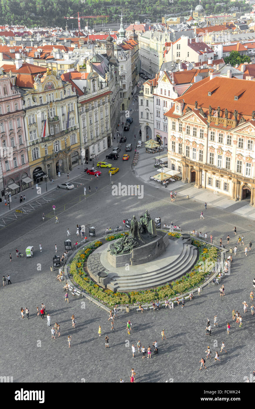 PRAGUE AUGUST 6 Aerial view of Old Town Square Clock's square and