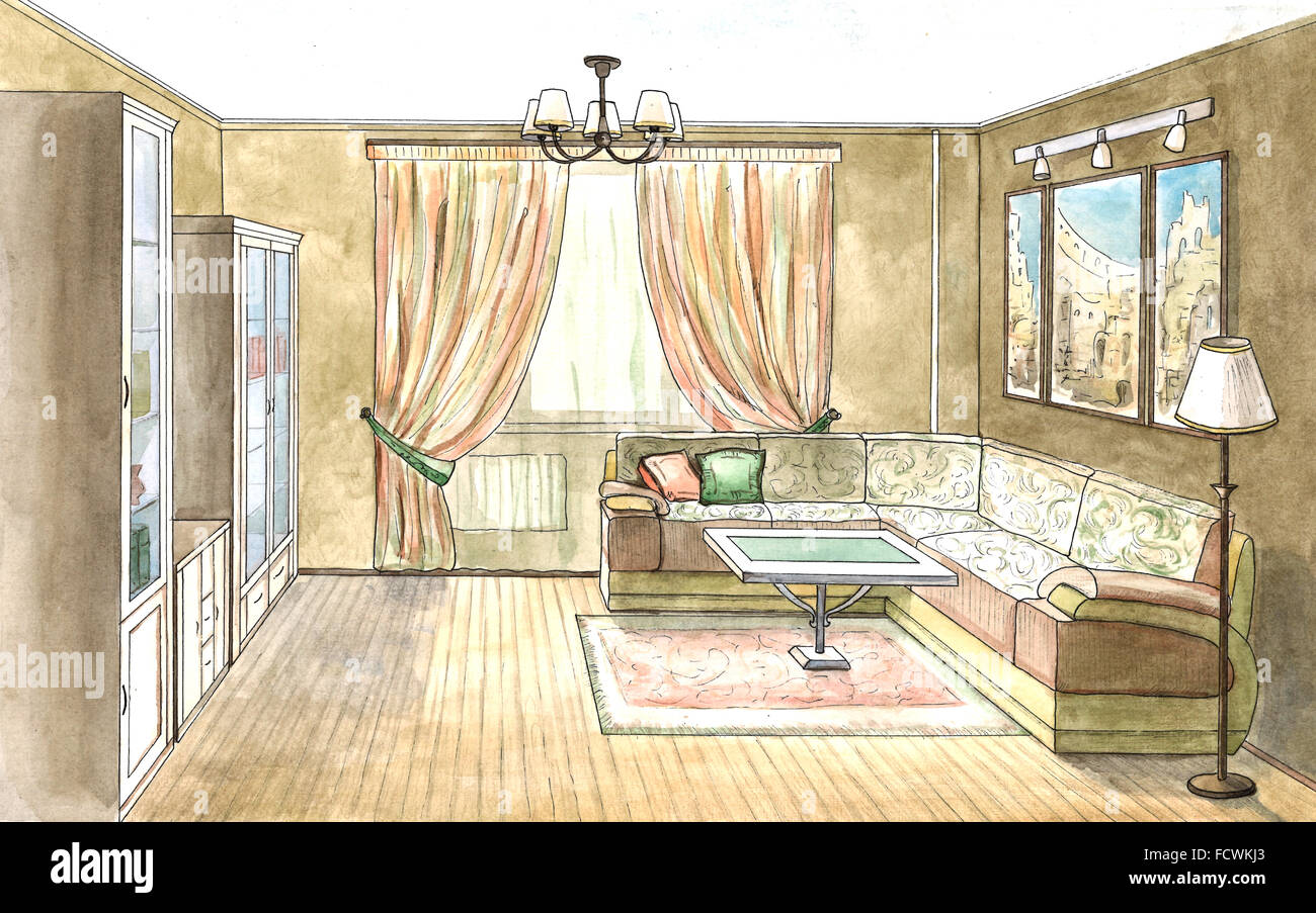 Modern living room with white leather sofa Stock Photo - Alamy