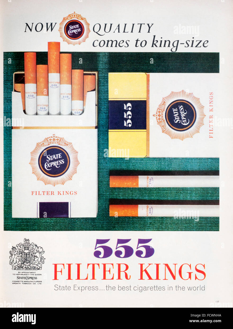 1960s magazine advertisement advertising State Express 555 Filter Kings cigarettes. Stock Photo