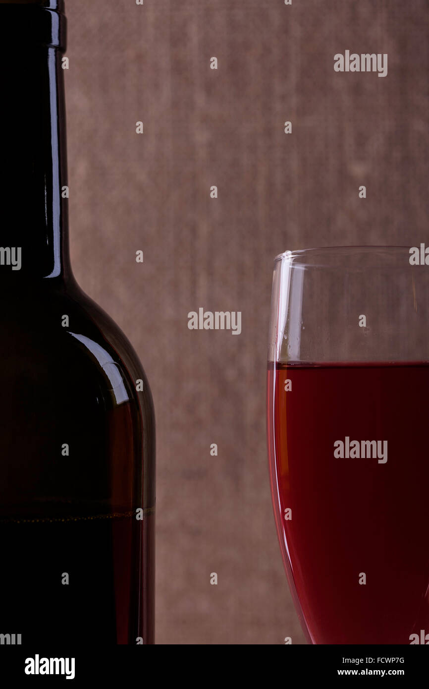 Perfect wine bottle and glass silhouette on cloth background Stock Photo