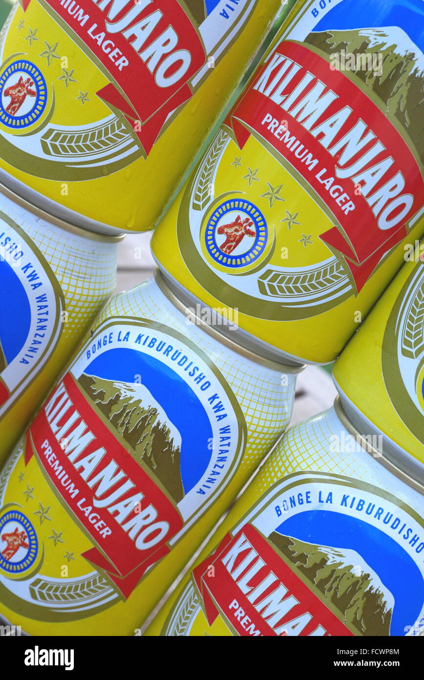 Six cans of Tanzanian beer Kilimanjaro Stock Photo Alamy