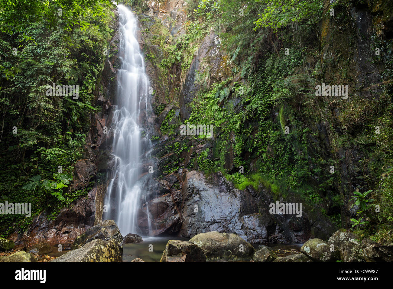 Middle Fall of the Ng Tung Chai Waterfalls at the New Territories in Hong Kong, China. Stock Photo