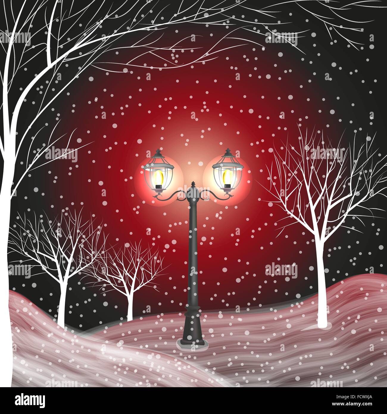 Winter background with vintage lantern in a snow covered park Stock ...