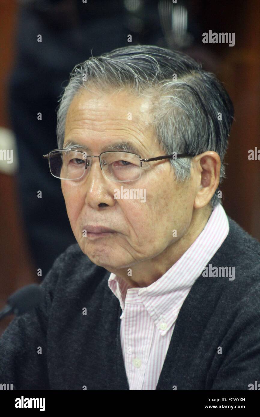 Lima. 15th May, 2015. File photo taken on May 15, 2015 shows Peruvian former President Alberto Fujimori attending a hearing in the Superior Court of Justice of Lima (CSJL), in Lima, Peru. Alberto Fujimori was transferred on Sunday night to a hospital in Peru due to health problems. © Luis Camacho/Xinhua/Alamy Live News Stock Photo