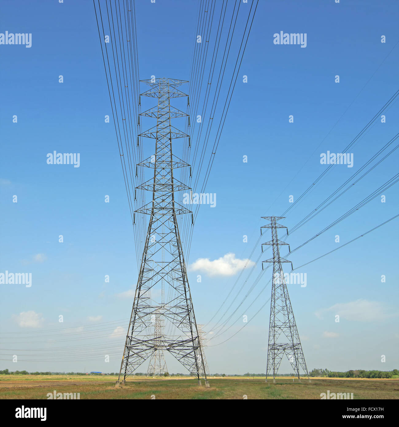 high voltage electric tower with beautiful sky background Stock Photo ...