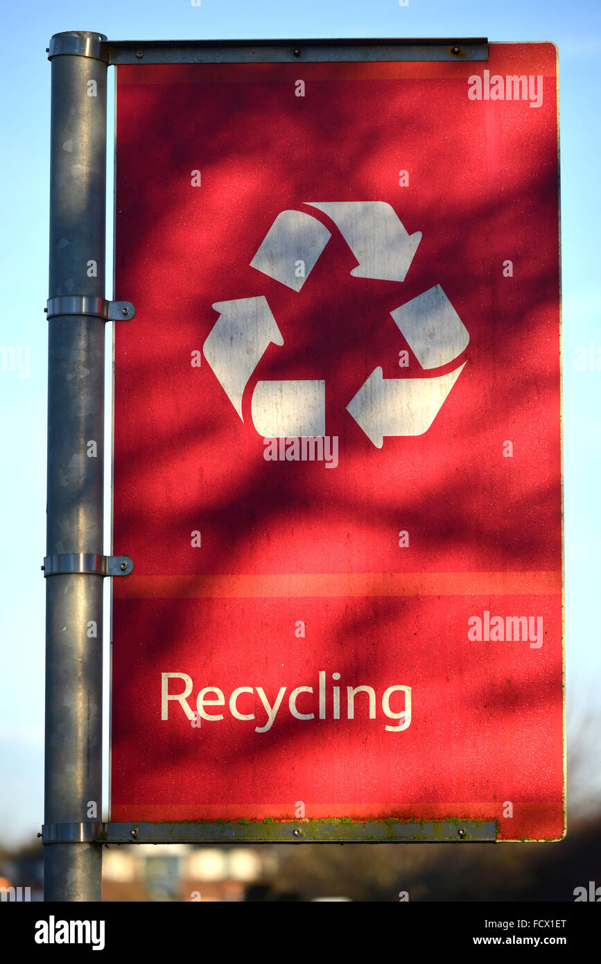 Red recycling sign Stock Photo