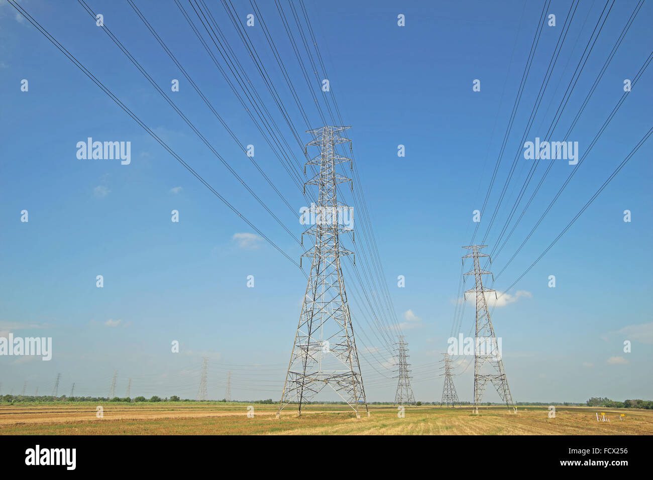 high voltage electric tower with beautiful sky background Stock Photo ...