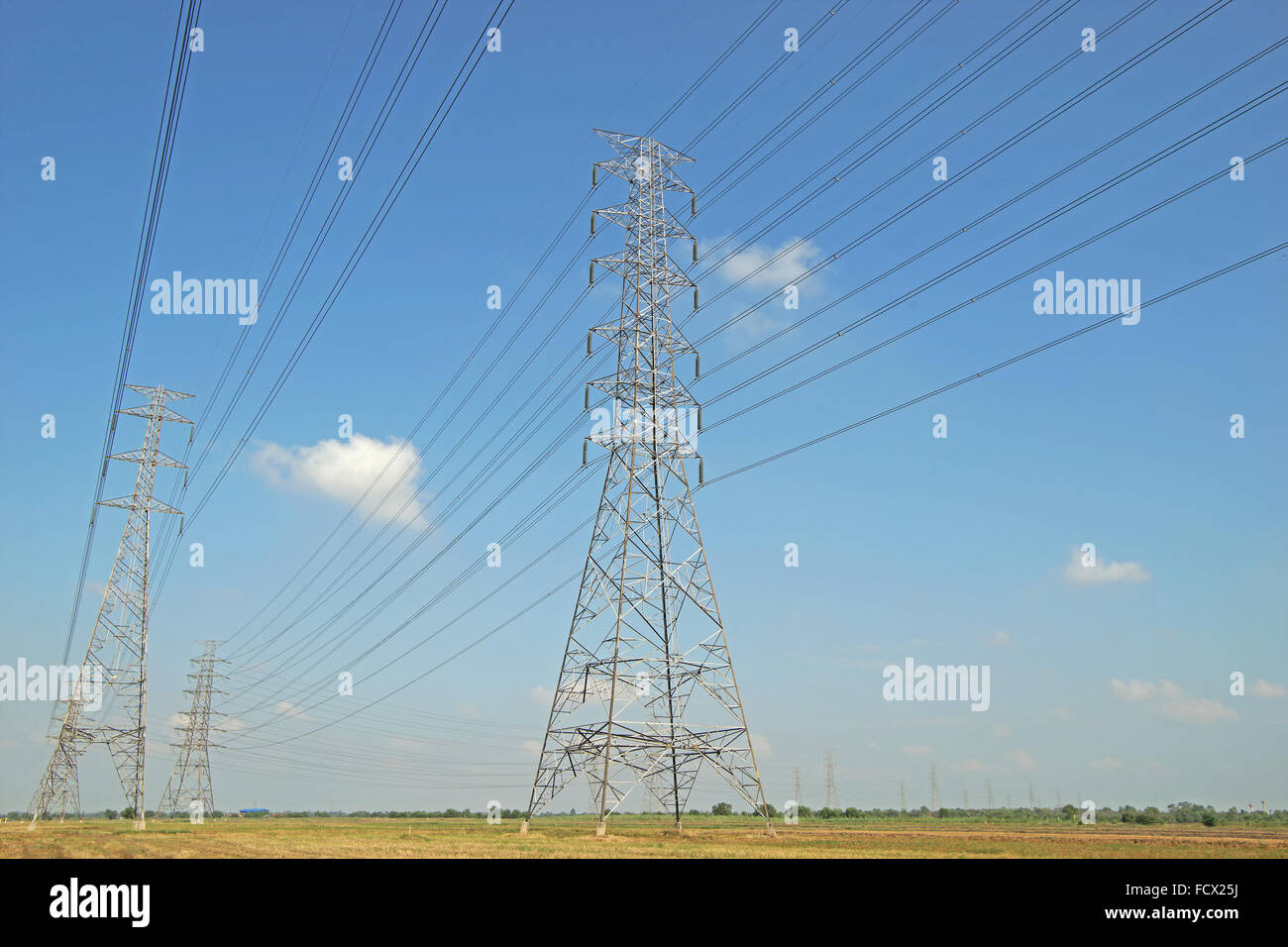 high voltage electric tower with beautiful sky background Stock Photo ...