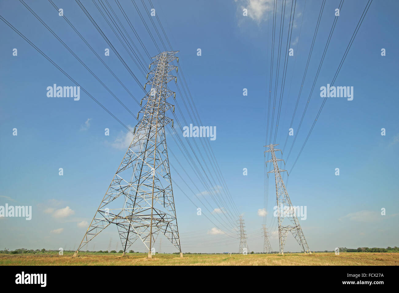 high voltage electric tower with beautiful sky background Stock Photo ...