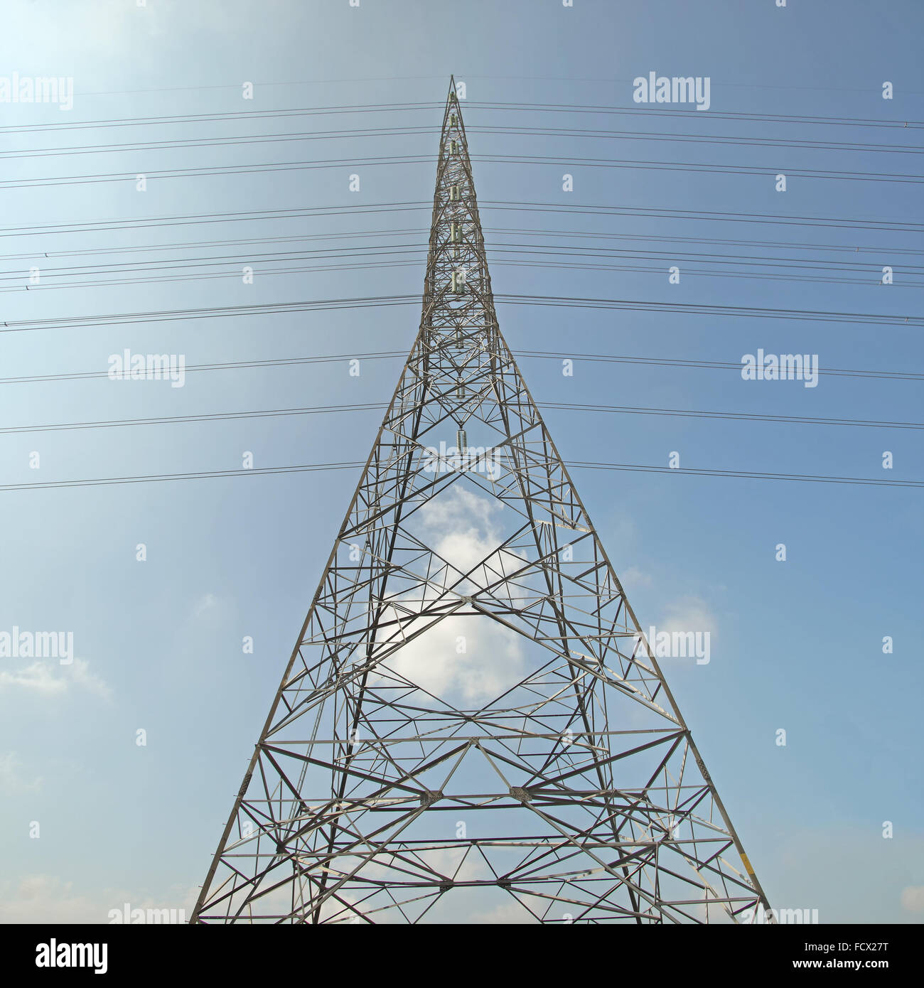high voltage electric tower with beautiful sky background Stock Photo ...