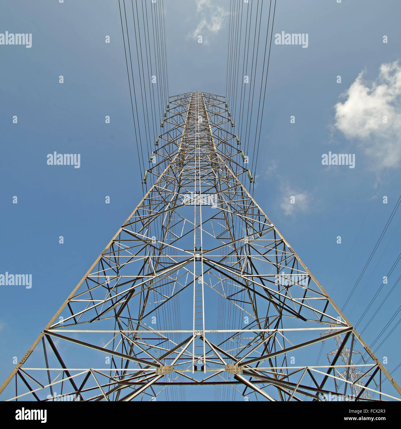 high voltage electric tower with beautiful sky background Stock Photo ...