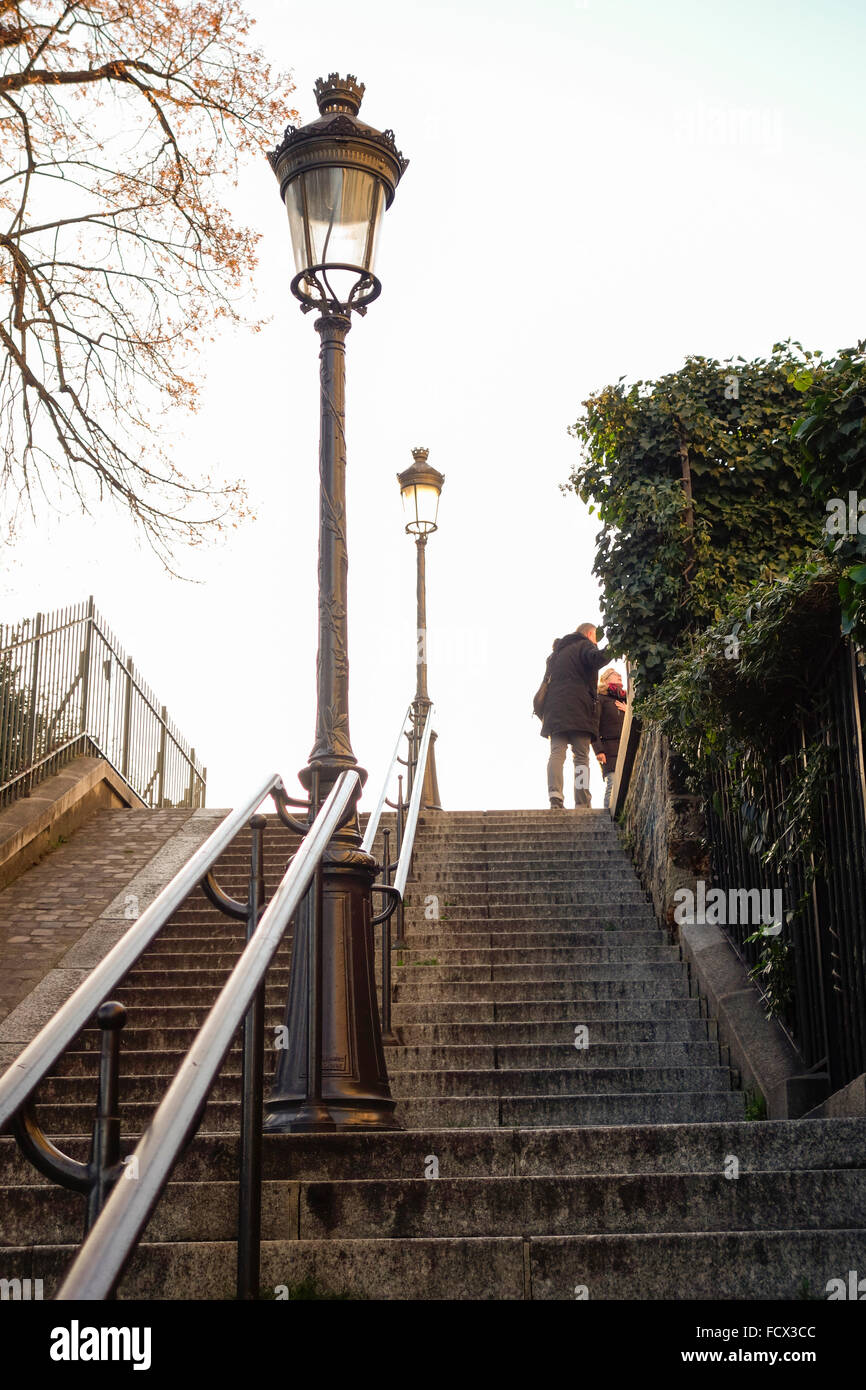 The stairs, steps of Montmartre, 18th arrondissement, Paris, France. Stock Photo