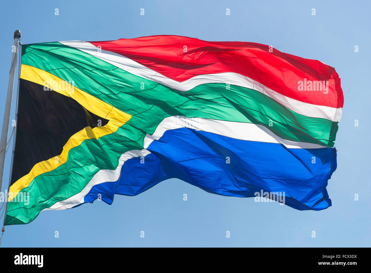 National flag on Donkin Reserve, Port Elizabeth, Nelson Mandela Bay Municipality, Eastern Cape Province, South Africa Stock Photo