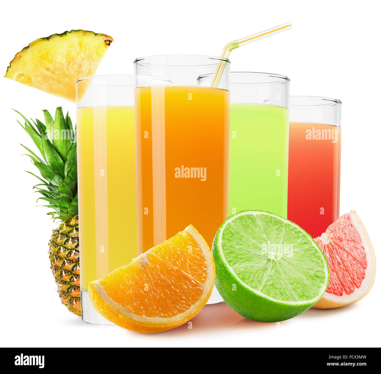 mix of fruit juices isolated on the white background Stock Photo - Alamy