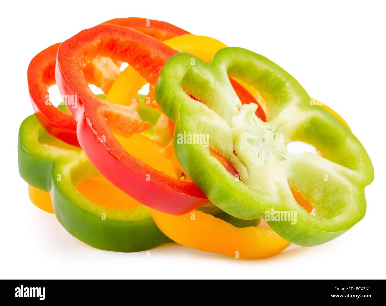 colorful pepper slices isolated on the white background. Stock Photo