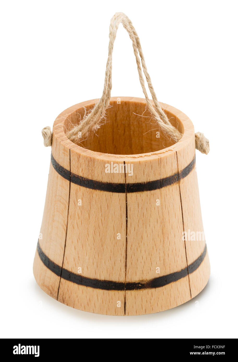 wooden bucket isolated on the white background. Stock Photo