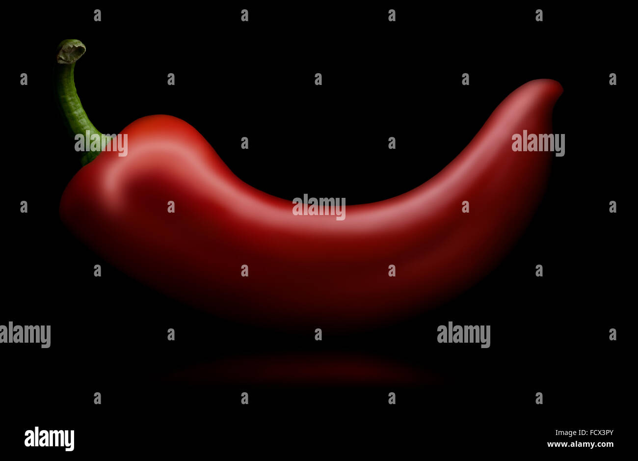 Red chili on the black background. Stock Photo