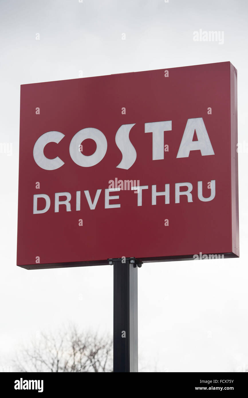 Costa Coffee drive thru through sign logo. Stock Photo